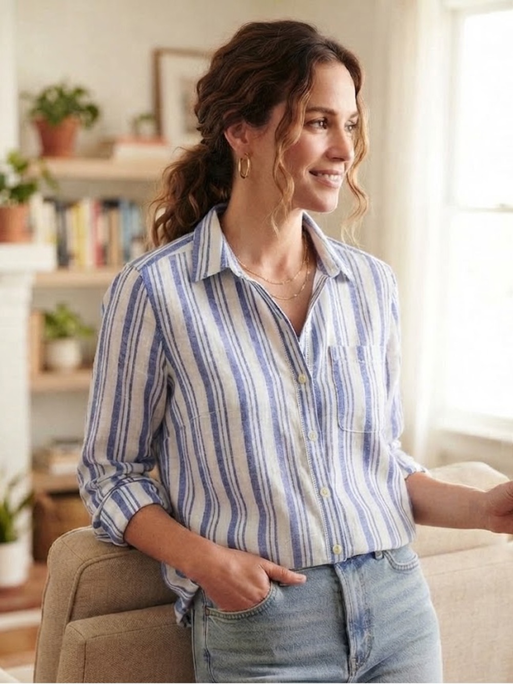 Joie 100% Linen Striped Button-Up Shirt - #